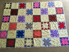 Vintage Hand Made Patchwork Quilt Colorful Star Yellow Knotted 80x59 Twin Throw