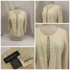 Mendocino Cardigan Sweater L Ivory Wool Angora Nylon Hong Kong NWT YGI P1-708