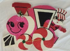 Vintage Large Styrofoam Santa on Train Decoration - Sequins - Hand Decorated