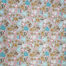 Polycotton Fabric Christmas Gingerbread Snowman Candy Canes Stockings Festive