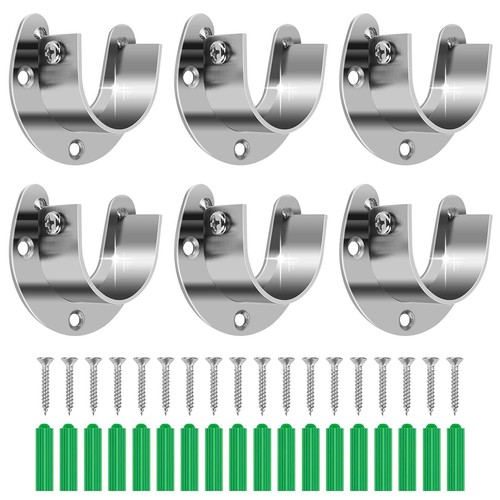 6 Pcs Stainless Steel Closet Rod Brackets, Closet Rod Support - U-Shaped Flan...