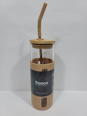 Tronco 24oz Glass Tumbler w Straw Silicone Protective Sleeve Bamboo Lid