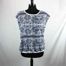 Collective Concepts Blouse Top White Blue Paisley Print Sleeveless Size L