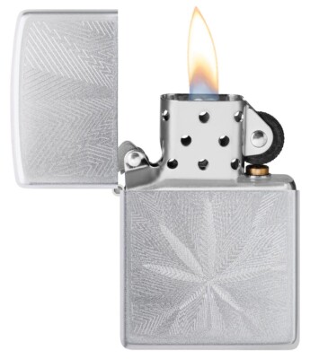 Zippo 46256, Cannabis Leaf Design, Satin Chrome Finish Lighter