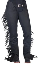 Western Equitation Show Chaps - Black Synthetic Suede -Elastic Fit - XS,S,M,L,XL