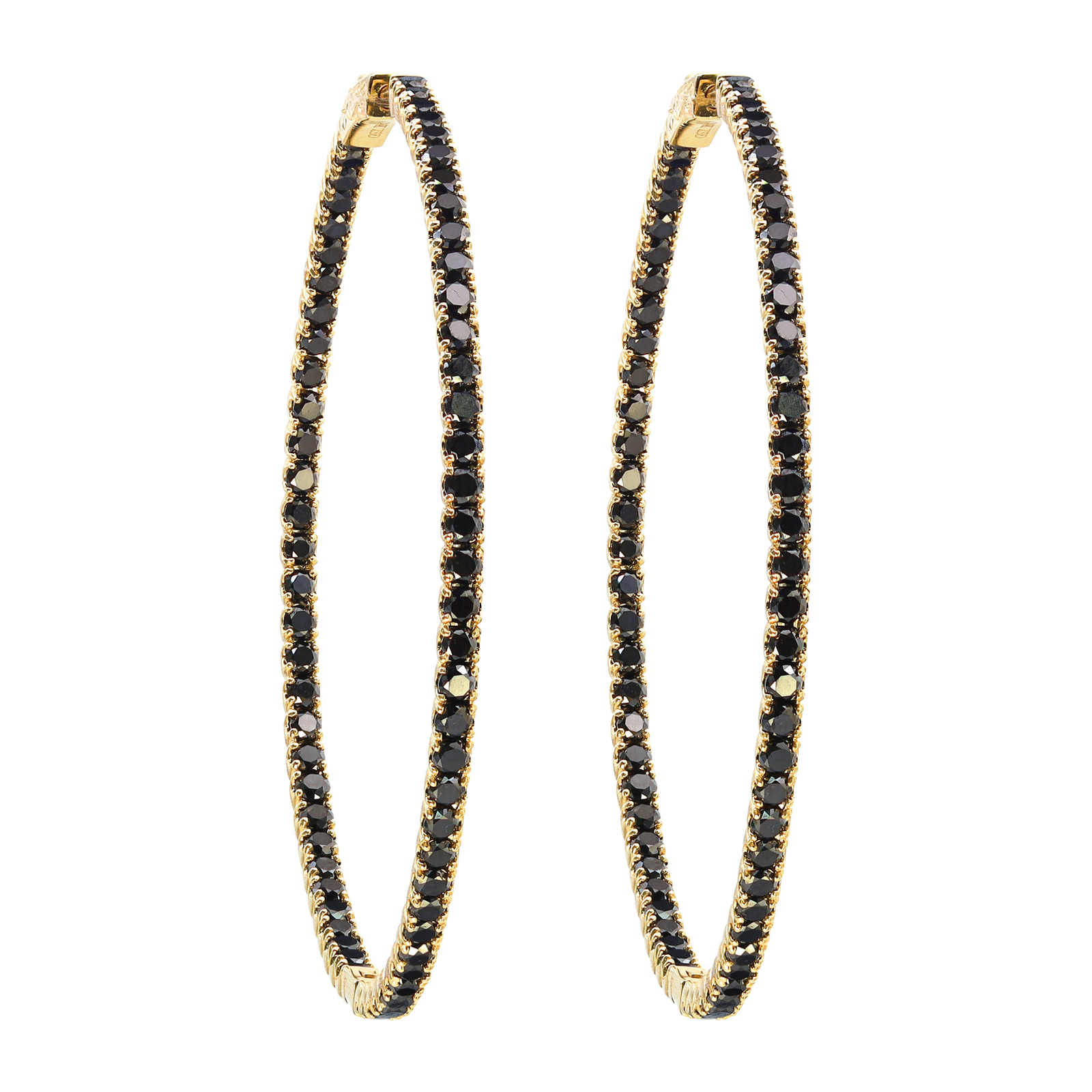 Большие серьги-кольца с черными бриллиантами наизнанку из желтого золота 14 Карат 485 карат весом 2 дюйма 667090₽