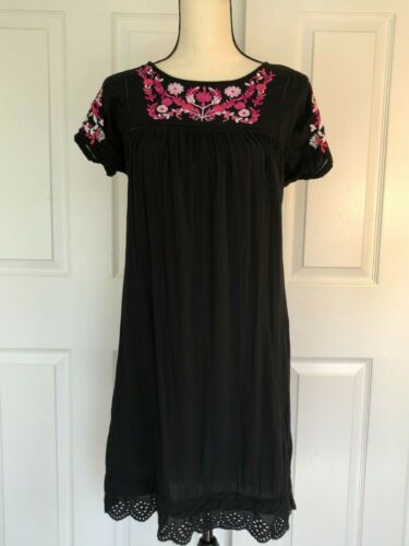 Catherine Malandrino  Black Pink Floral Embroidered Lace Dress, Size Smell - Picture 1 of 10