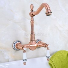 Antique Red Copper Wall Mounted Bathroom/Kitchen Sink Faucet Swivel Mixer Tap
