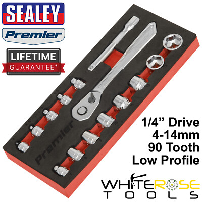 #ad #ad Sealey Low Profile Socket Set 15pc Premier 1 4quot; Drive Metric 4 14mm Short Stubby GBP 34.70