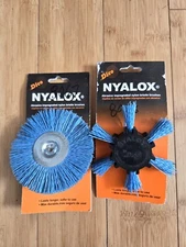 nyalox dico flap wheel brush 4" blue medium fine abrasive nylon bristle wood