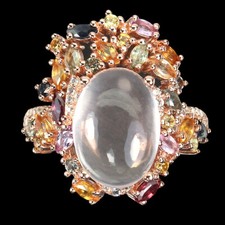 925 Sterling Silver Ring Oval Sapphire Rose Quartz 14x10mm Topaz Gemstone Sz 9.5