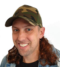 USA Camo Mullet Hat with Attached Brown Hair Wig for an All American Camouflage