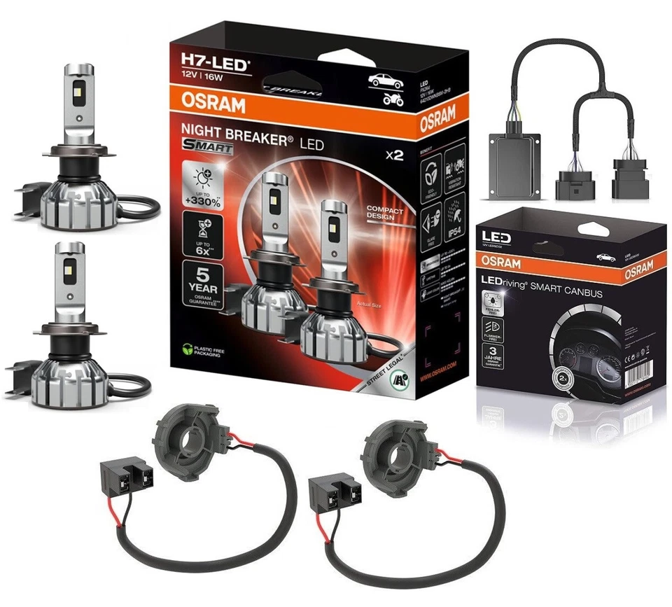 OSRAM NIGHT BREAKER H7 LED 330% Set für VW Caddy 3 2K 10-15 inkl. Canbus-Adapter - Bild 1 von 4