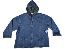 New Vintage 90s North Style Plaid Lined Hooded Dark Denim Chore Jacket Womens 3x
