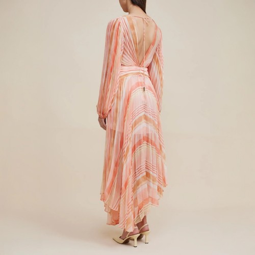 Acler Astone Dress Size AU 10/US 6 BNWT Pink Mix Stripe Long Sleeve Pleated Maxi - Picture 2 of 11