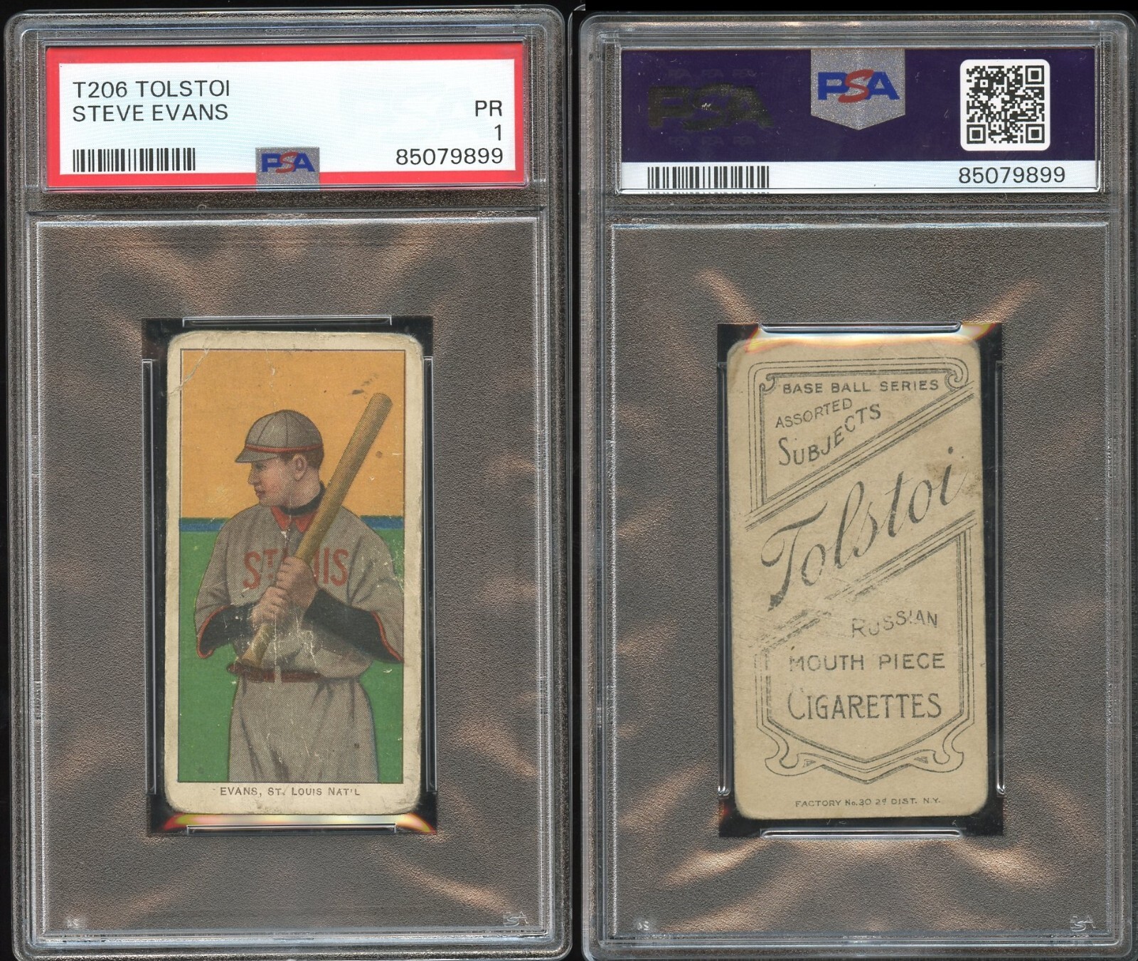 T206 Steve Evans tough! ~~ PSA 1 ~~ Tolstoi back LOW POP