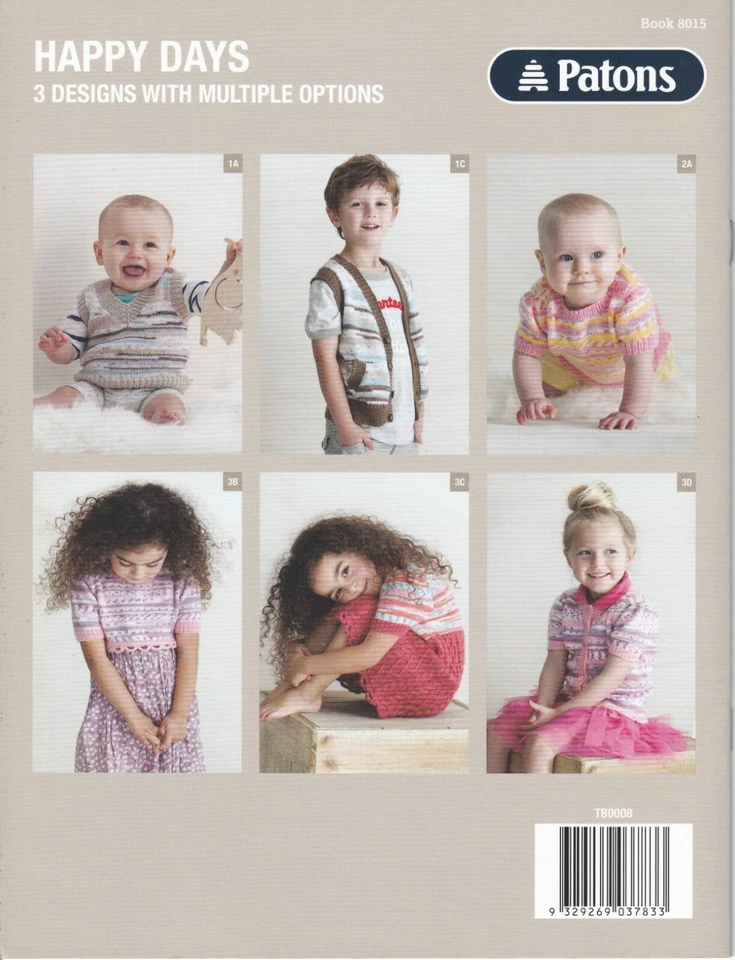 PATONS - HAPPY DAYS PATTERN BOOKLET #8015 3 Knitted Designs Sizes 0Mths-8Years - Image 2 of 4