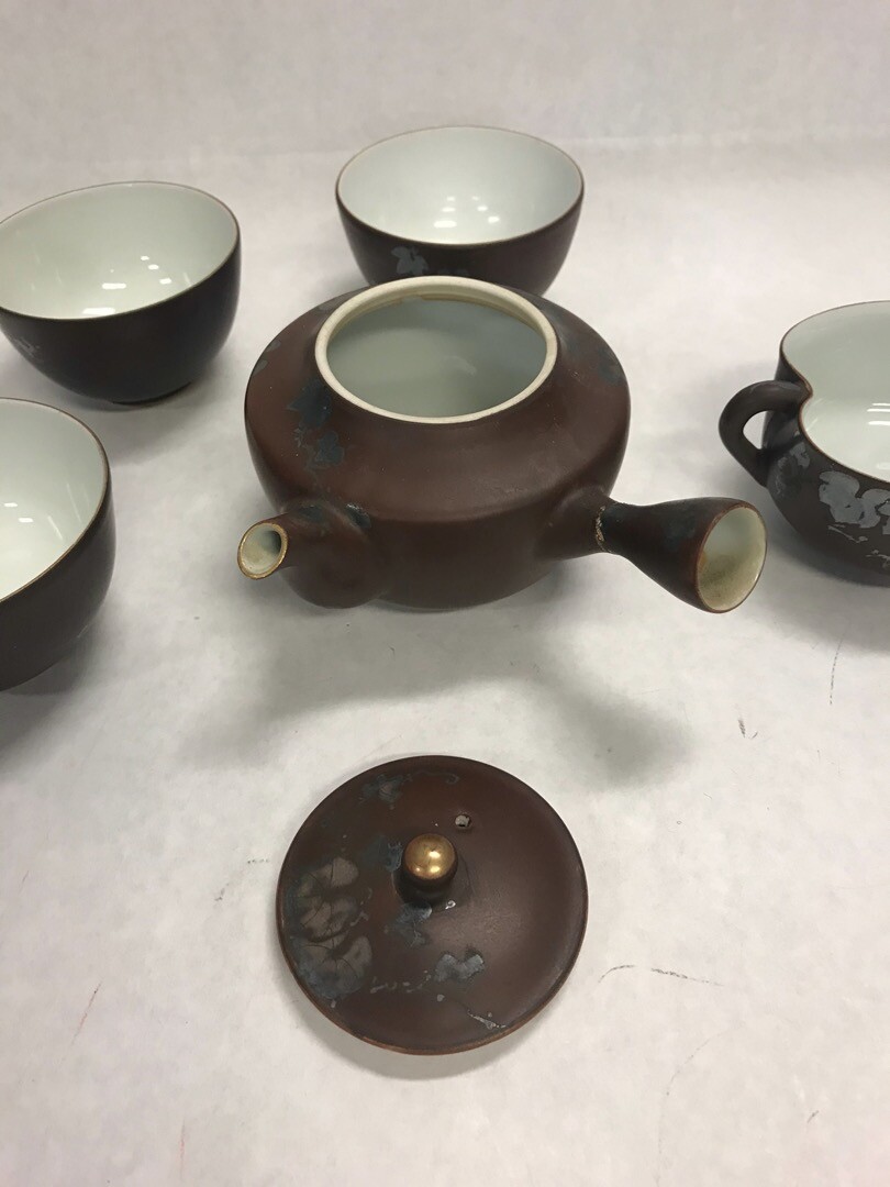 抹*茶様 【処分価格】NEAT_house 43 standard Vintage Japanese Ceremony Tea Set Hand Painted 5 pieces brown