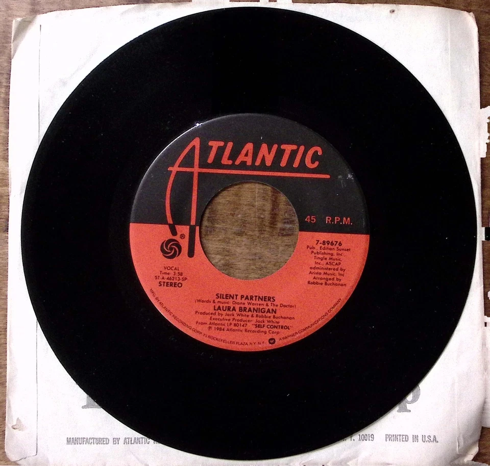 LAURA BRANIGAN SELF CONTROL/SILENT PARTNERS ATLANTIC RECORDS VINYL 45 53-185 - Image 2 of 3