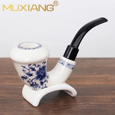 MUXIANG Ceramic Calabash Tobacco Pipe 9mm Bent Stem Smoking Pipe With Pipe Rack