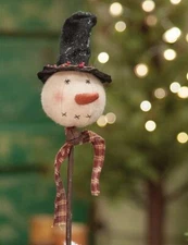 Snowman Head Pick, Snowman Decor, Primitive Decor, Country Decor, rusty bell hat