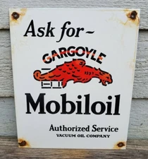 MOBIL GASOLINE PORCELAIN GAS SERVICE STATION VINTAGE STYLE GARGOYLE AD PUMP SIGN