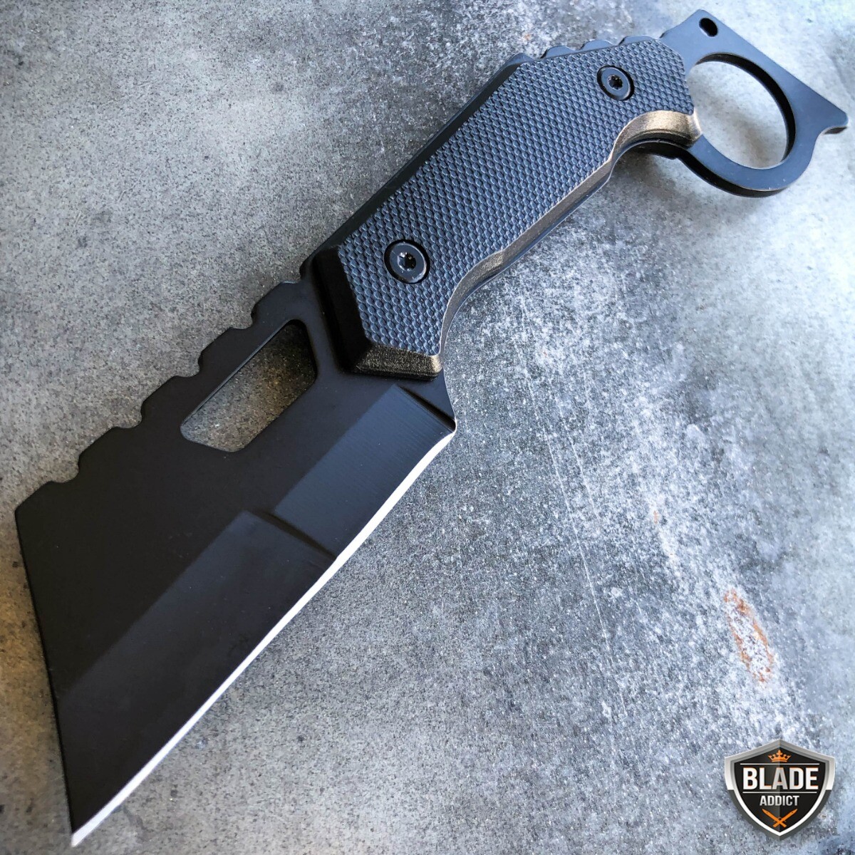 7" Straight Edge Razor Fixed Blade Cleaver TANTO Hunting Tactical Knife