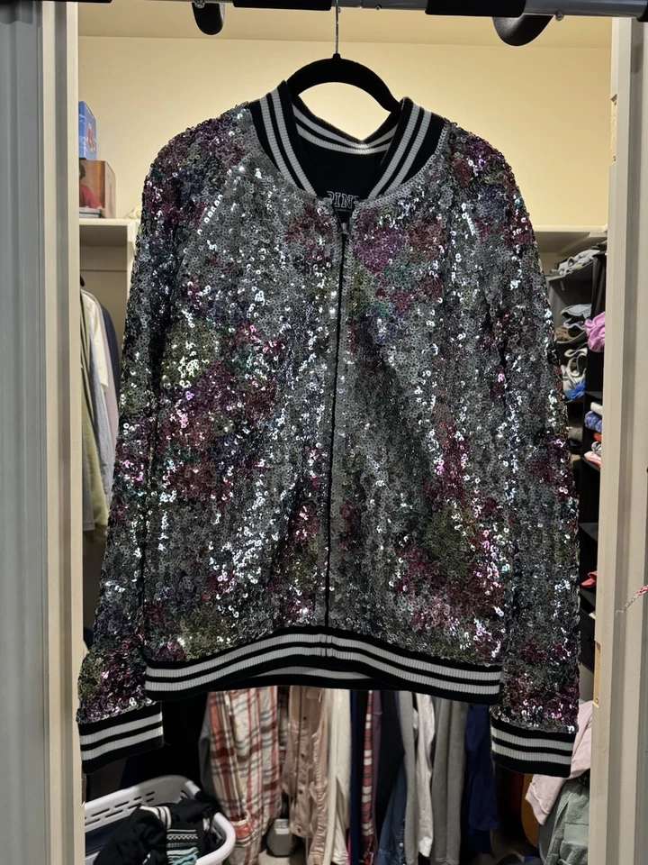 Difícil de encontrar Chaqueta Victoria’s Secret LOVE PINK Arco Iris Lentejuelas Metálicas Foto 2 de 4