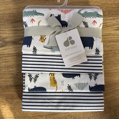 NEW Baby Boy Receiving Blankets Gerber 4-pack Animals Flannel NEW Cotton 30 x 30
