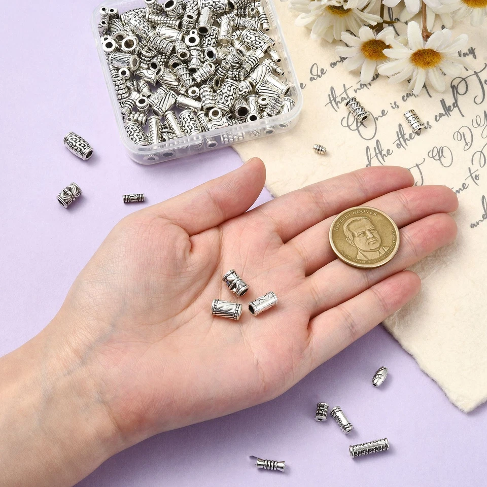 150pcs Column Spacer Beads Tibetan Antique Silver Tube Beads DIY Craft Beads - Image 4 of 4
