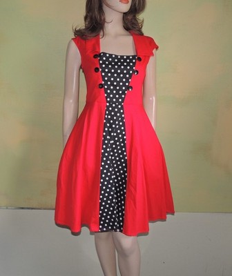 M Red and Black Polka Dot Rockabilly Swing Dress Retro 50s Pin Up Style