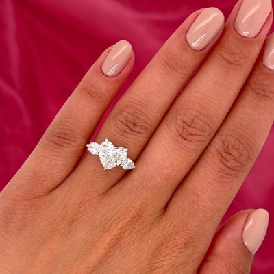 Platin Diamant Ehering Herz 2 Karat IGI E F VVS Lab Created CVD PT950