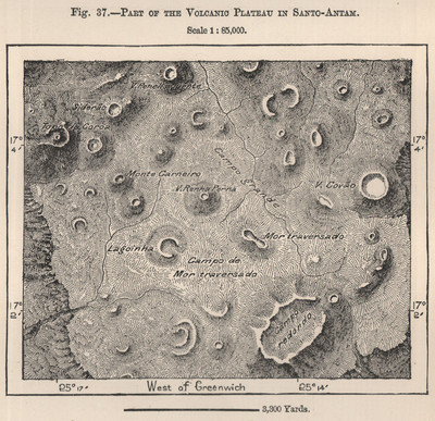 Part of the Volcanic Plateau in Santo Antao. Cape Verde Islands 1885 old map