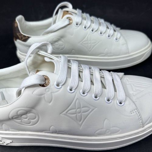 Louis Vuitton White Embossed Time Out Women's Sneakers 8.5 - 39 See Pics - Rare - Picture 6 of 23