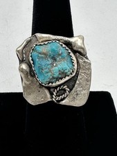Sterling Silver And Turquoise Artisan Ring Size 7.5 OOAK