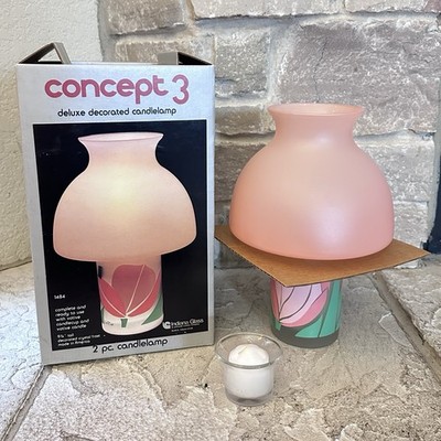 Indiana Glass Vintgae 10  Concept 3 Frosted Crystal Glass 2pc Candle Lamp USA