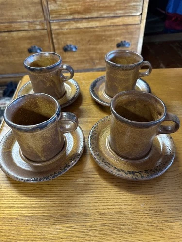 McCoy Pottery 8 Pc Set Canyon Mesa Stoneware #1412 Coffee Mugs & Saucers