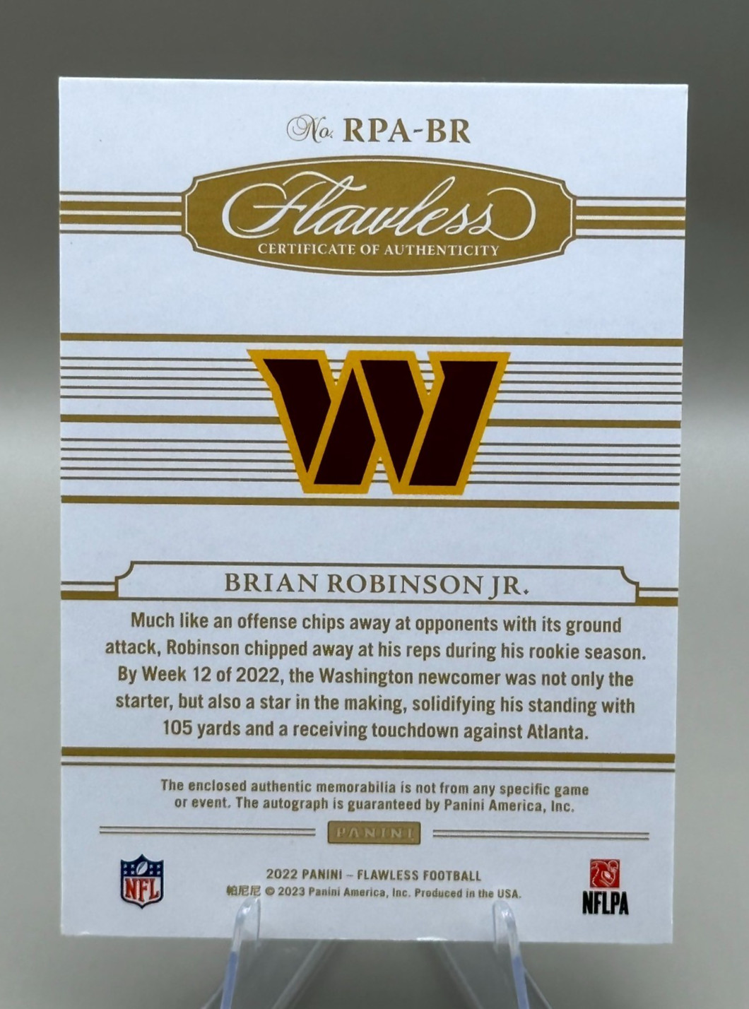 ‼️2022 Panini Flawless Brian Robinson Jr. Auto RC Patch #14/20 Commanders view 2