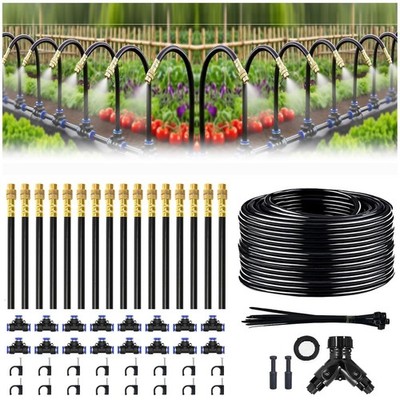 100FT Drip Irrigation System, 1/4 Inch Hose with 360° Adjustable Copper Nozzles