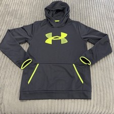 Under Armour Coldgear Hoodie Youth XL Black Neon Pullover Athletic Loose READ