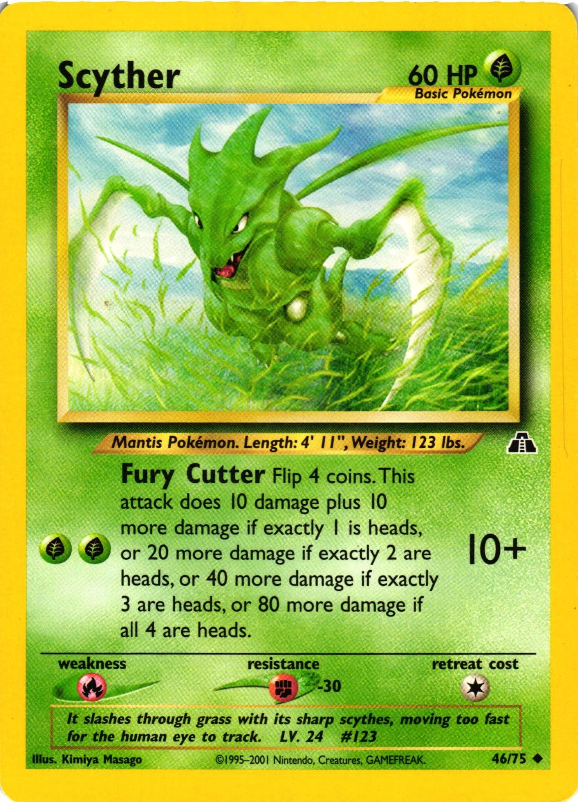 Pokemon TCG Scyther 46/75 Uncommon Neo Discovery Unlimited LP