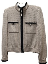 St. John by Marie Gray Knit Jacket In Tan/Black - Size 6
