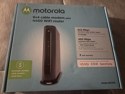 Motorola MG7315 DOCSIS 3.0 Cable Modem Router, Wi-Fi, 4 LAN Ports, 343/450 Mbps