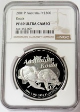 2001 P 134 MINTED 2oz PLATINUM AUSTRALIA $200 KOALA PROOF NGC PF 69 UC 3512.50 per troy oz