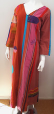 VTG 1970 Josefa Boho Caftan Maxi Dress Multicolor Cotton Patchwork Desino Mexico