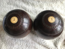 Pair Of Vintage Wooden Lawn Bowling Balls, Thomas Taylor, Lignum Vitae, 1920s