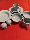 Vtg Fiesta HLC FiestaWare USA Pearl Gray 11 Pc Set Tea Cup Mug Plates Bowls S&P