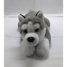 FAO Schwarz Siberian Husky Puppy Plush Stuffed Animal Laying Down 15" Baby Gift
