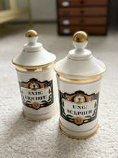Set 2 rare! Vintage antique porcelain Glass Apothecary Chemist bottles victorian