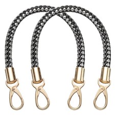 2 Pcs Leather Purse Strap, Braided Purse Replacement, Black/Silver